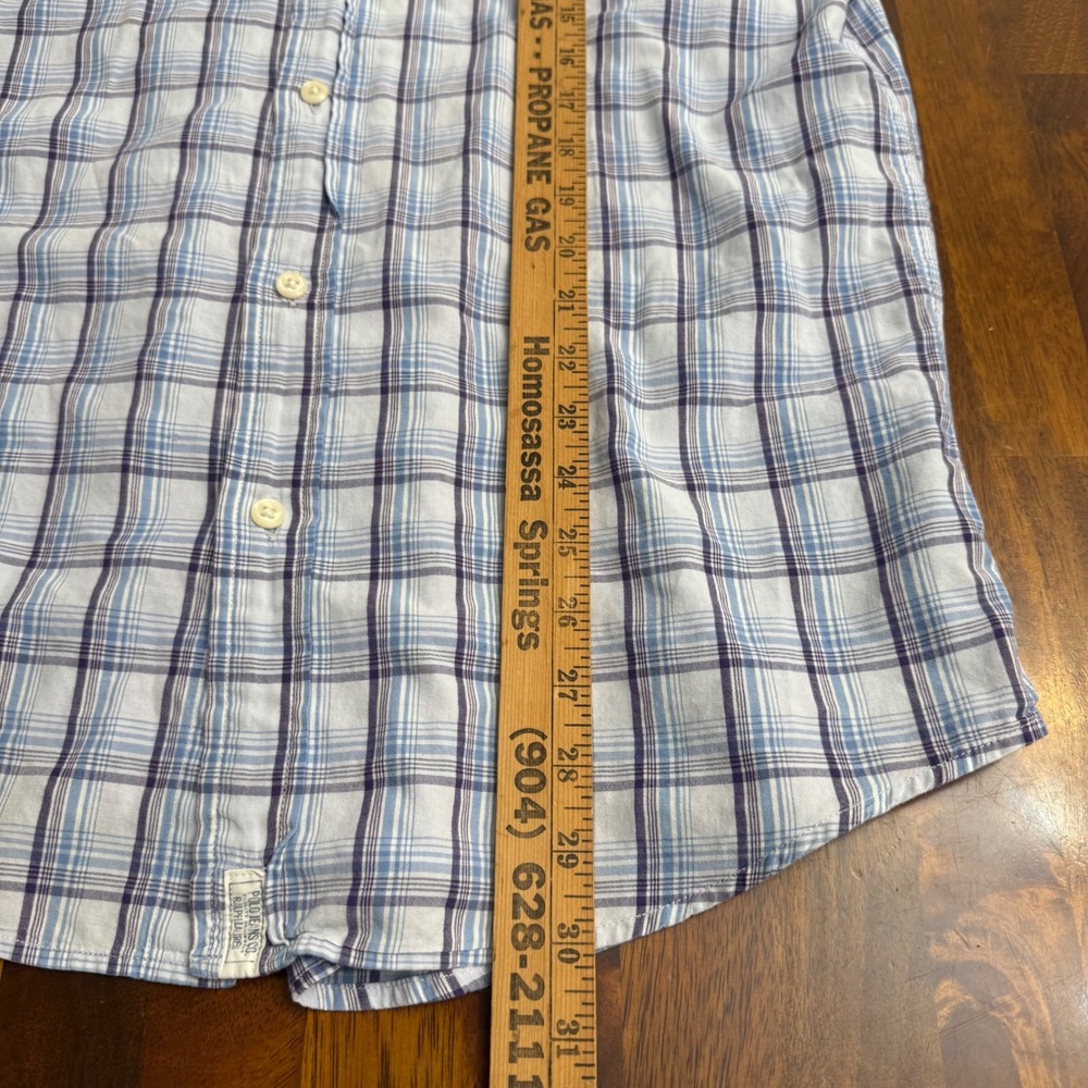 Ralph Lauren Jeans Co Mens Medium Blue Plaid Short Sleeve Button Down Shirt - Picture 5 of 7